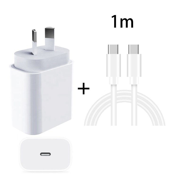 20W PD 3.0 Travel Fast Charger Power Adapter with USB-C / Type-C to Type-C Fast Charge Data Cable, AU Plug, 1m, 2m