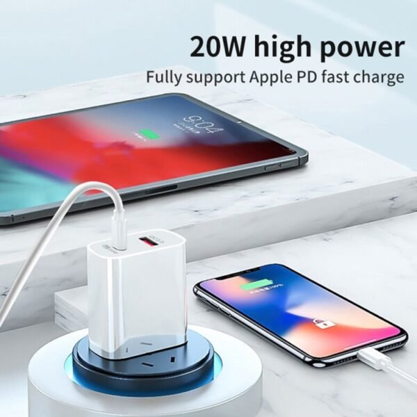 20W PD Type-C + QC 3.0 USB Interface Fast Charging Travel Charger with USB-C / Type-C to 8 Pin Fast Charge Data Cable, EU Plug, US Plug, AU Plug - Image 6