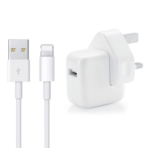 12W USB Charger + USB to 8 Pin Data Cable for iPad / iPhone / iPod Series, UK Plug