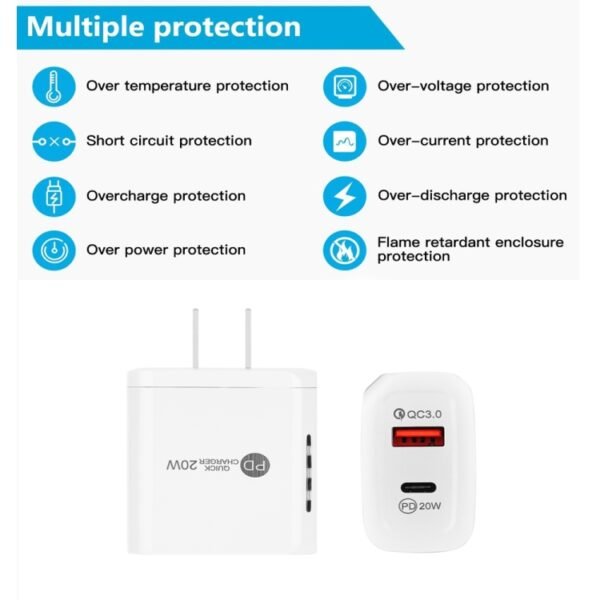 TE-PD01 PD 20W + QC3.0 USB Dual Ports Quick Charger with Indicator Light, US Plug, US Plug - Image 3