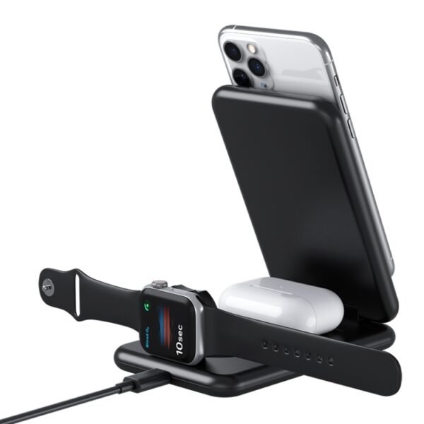 15W 3 in 1 Foldable Qi Fast Wireless Charger Station Phone Holder for iPhones & iWatchs & Airpods - Image 5