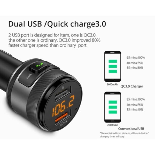 C57 QC3.0 Wireless FM Transmitter Fast Car Charger Bluetooth 5.0 Hands-free Car Modulator USB Flash Memory MP3 Player - Image 4