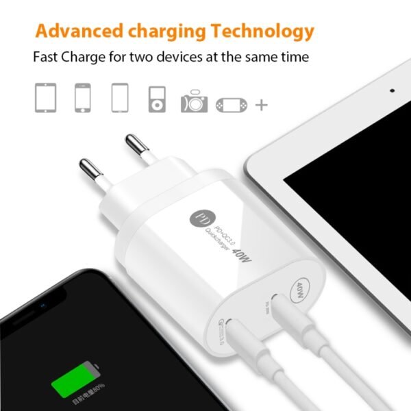 40W Dual Port PD / Type-C Fast Charger for iPhone / iPad Series, EU Plug, EU Plug - Image 5