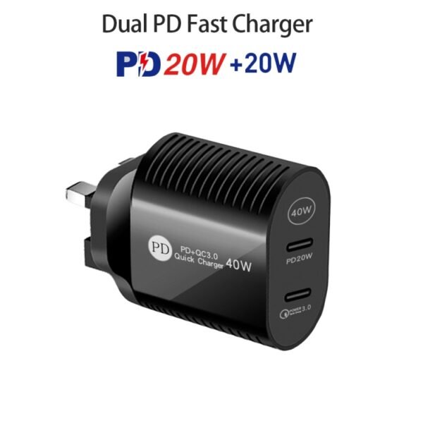 40W Dual Port PD / Type-C Fast Charger with Type-C to 8 Pin Data Cable, UK Plug, UK Plug + Type-C to 8 Pin Cable - Image 7
