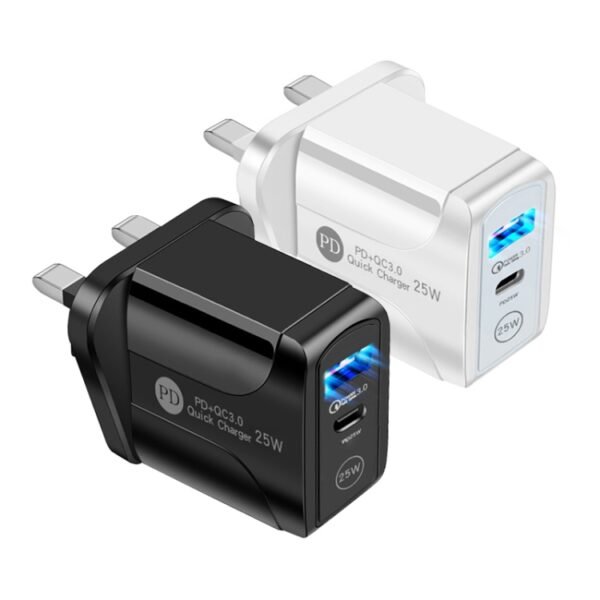 PD25W USB-C / Type-C + QC3.0 USB Dual Ports Fast Charger with USB to 8 Pin Data Cable, UK Plug, UK Plug + USB to 8 Pin Cable - Image 2
