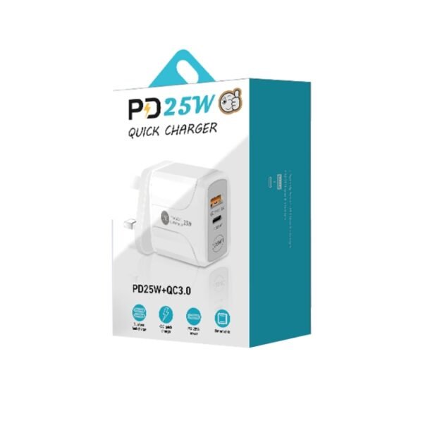 PD25W USB-C / Type-C + QC3.0 USB Dual Ports Fast Charger with USB to 8 Pin Data Cable, UK Plug, UK Plug + USB to 8 Pin Cable - Image 7