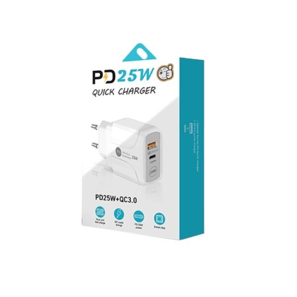 PD25W USB-C / Type-C + QC3.0 USB Dual Ports Fast Charger with USB-C to 8 Pin Data Cable, EU Plug, EU Plug + USB-C to 8 Pin Cable - Image 7