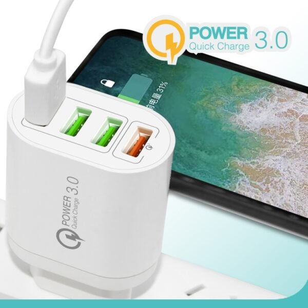 QC-04 QC3.0 + 3 x USB2.0 Multi-ports Charger with 3A USB to 8 Pin Data Cable, EU Plug, EU Plug + 8 Pin Cable - Image 5