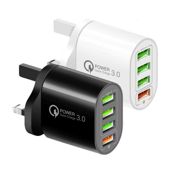 QC-04 QC3.0 + 3 x USB2.0 Multi-ports Charger with 3A USB to 8 Pin Data Cable, UK Plug, UK Plug + 8 Pin Cable - Image 2