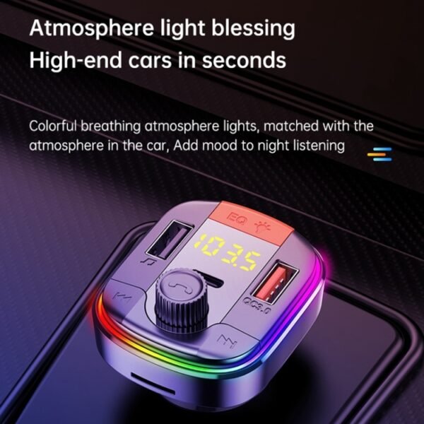 T832 Car Bluetooth FM Transmitter Colorful Light MP3 Player Powerful Quick Charger QC3.0 - Image 5