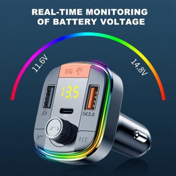 T832 Car Bluetooth FM Transmitter Colorful Light MP3 Player Powerful Quick Charger QC3.0 - Image 6