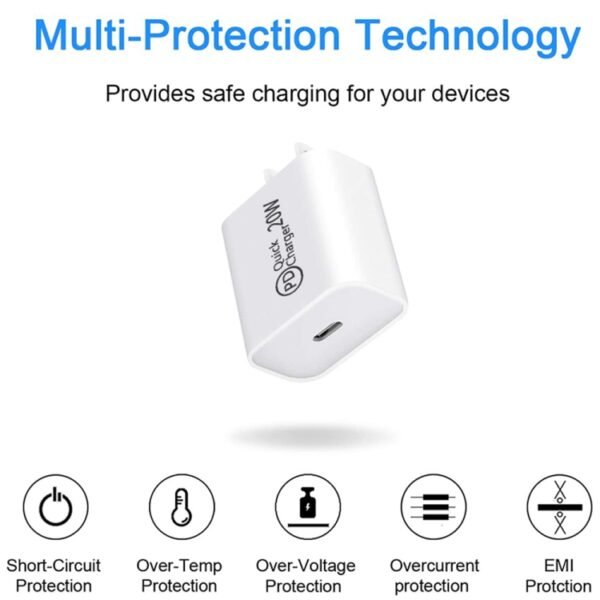 AU-20W PD USB-C / Type-C Travel Charger with USB-C to 8 Pin Data Cable, AU Plug, AU Plug + 1m 8 Pin PD Cable, AU Plug + 2m 8 Pin PD Cable - Image 4