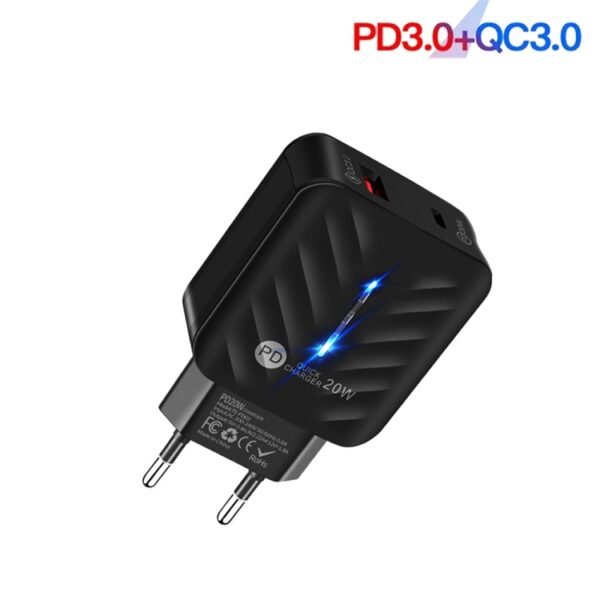 PD03 20W Type-C + QC3. 0 USB Charger with Indicator Light, EU Plug, EU Plug, EU Plug + USB to Type-C Cable - Image 7