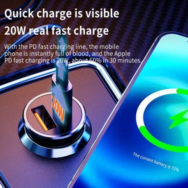WKN-707 PD 20W USB-C / Type-C + QC 3.0 25W USB Mini Car Charger with USB-C / Type-C to 8 Pin Data Cable, Cable Length: 1m - Image 4