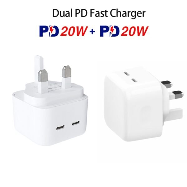 SDC-40W Dual PD USB-C / Type-C Ports Charger with Type-C to 8 Pin Data Cable, UK Plug, UK Plug + 1m 8 Pin Cable, UK Plug + 1.5m 8 Pin Cable, UK Plug + 2m 8 Pin Cable - Image 3