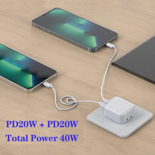 SDC-40W Dual PD USB-C / Type-C Ports Charger with Type-C to 8 Pin Data Cable, UK Plug, UK Plug + 1m 8 Pin Cable, UK Plug + 1.5m 8 Pin Cable, UK Plug + 2m 8 Pin Cable - Image 7