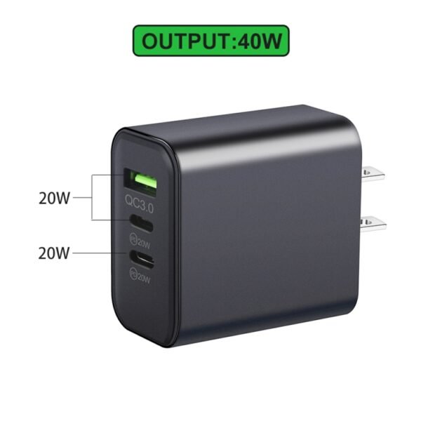 40W Dual PD + QC3.0 Ports Charger with Type-C to 8 Pin Data Cable, EU Plug + 8 Pin Cable, US Plug + 8 Pin Cable - Image 2