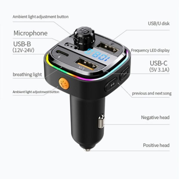 C24 Car Bluetooth MP3 Player Fast Charging FM Transmitter Wireless Handsfree - Image 2