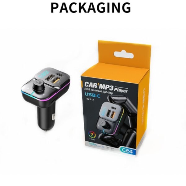C24 Car Bluetooth MP3 Player Fast Charging FM Transmitter Wireless Handsfree - Image 6