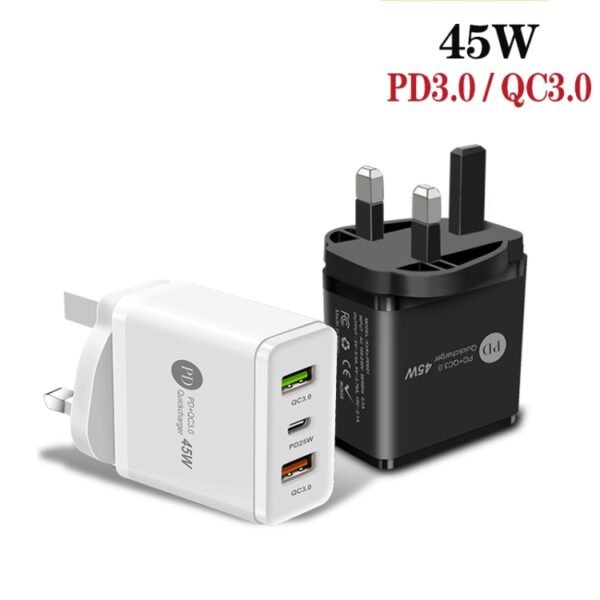 45W PD3.0 + 2 x QC3.0 USB Multi Port Quick Charger, UK Plug, UK Plug - Image 2