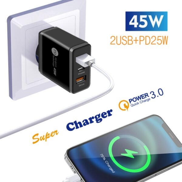 45W PD3.0 + 2 x QC3.0 USB Multi Port Quick Charger, UK Plug, UK Plug - Image 3