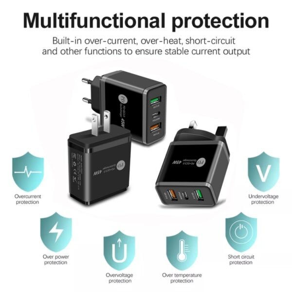 45W PD3.0 + 2 x QC3.0 USB Multi Port Quick Charger, UK Plug, UK Plug - Image 5