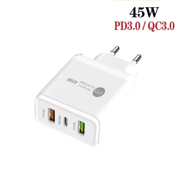 45W PD3.0 + 2 x QC3.0 USB Multi Port Charger with Type-C to 8 Pin Cable, EU Plug, EU Plug + Type-C to 8 Pin Cable - Image 8