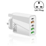 65W Dual PD Type-C + 3 x USB Multi Port Charger for Phone and Tablet PC, UK Plug, UK Plug