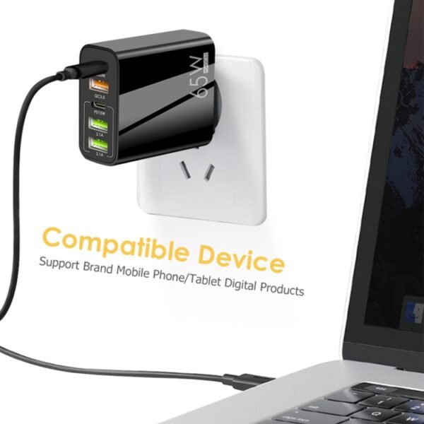 65W Dual PD Type-C + 3 x USB Multi Port Charger with 3A Type-C to 8 Pin Data Cable, UK Plug, UK Plug + Type-C to 8 Pin Cable - Image 6