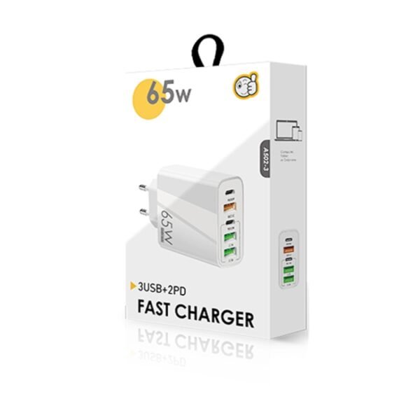 65W Dual PD Type-C + 3 x USB Multi Port Charger with 3A USB to 8 Pin Data Cable, EU Plug, EU Plug + USB to 8 Pin Cable - Image 7
