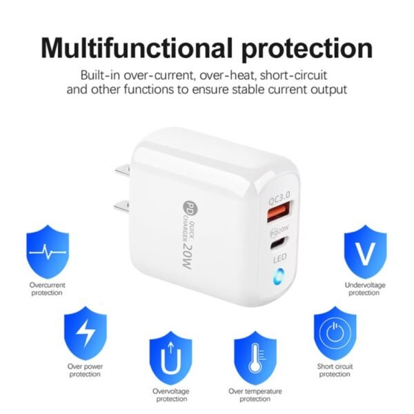 PD04 Type-C + USB Mobile Phone Charger with Type-C to 8 Pin Cable, US Plug, US Plug + Type-C to 8 Pin Cable - Image 4