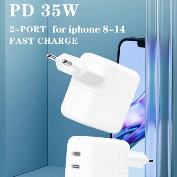 35W PD3.0 USB-C / Type-C Dual Port Charger for iPhone / iPad Series, US Plug, EU Plug - Image 2