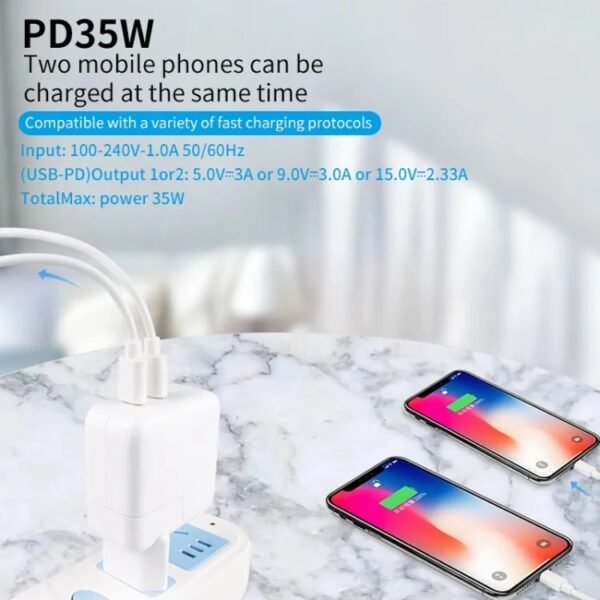 35W PD3.0 USB-C / Type-C Dual Port Charger for iPhone / iPad Series, US Plug, EU Plug - Image 3