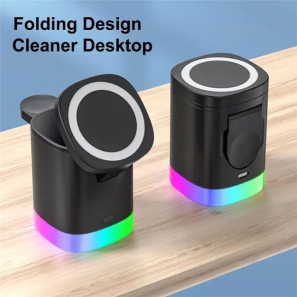 T15 3 in 1 Magnetic Magsafe Wireless Charger Folding Charging Stand For iPhone / iWatch / AirPods, T15 - Image 6