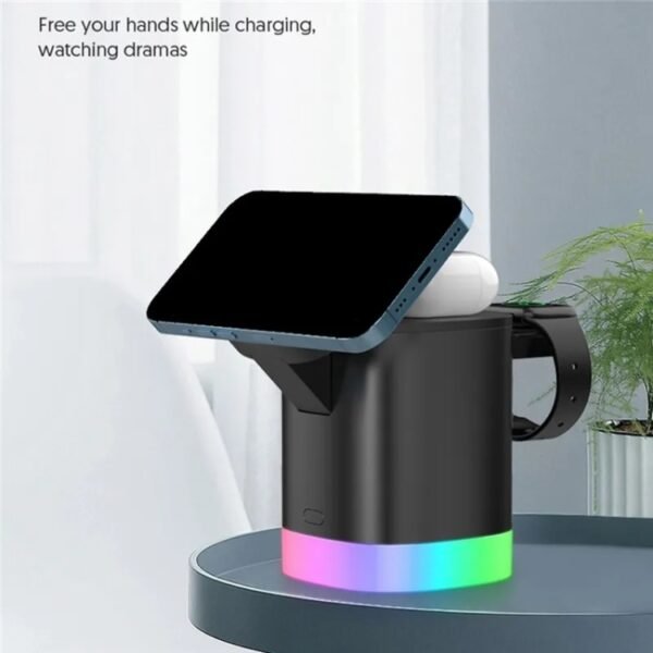 T15 3 in 1 Magnetic Magsafe Wireless Charger Folding Charging Stand For iPhone / iWatch / AirPods, T15 - Image 7