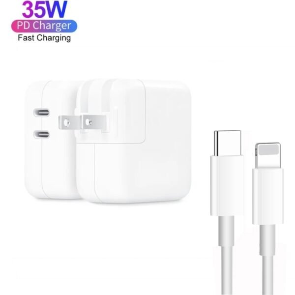 35W PD3.0 USB-C / Type-C Dual Port Charger with Type-C to 8 Pin Data Cable, US Plug, US Plug + 1m 8 Pin Cable, US Plug + 2m 8 Pin Cable - Image 2