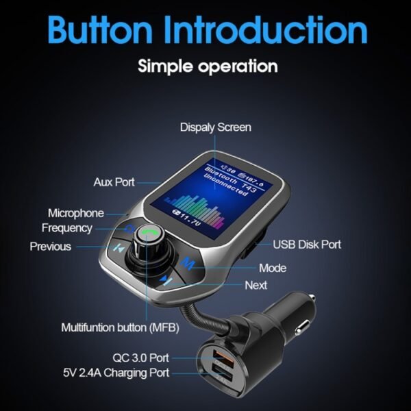 T43 Car Bluetooth Mp3 Multi-function Large Color Screen QC3.0 Bluetooth Car Charge Lossless Car Bluetooth Player - Image 12