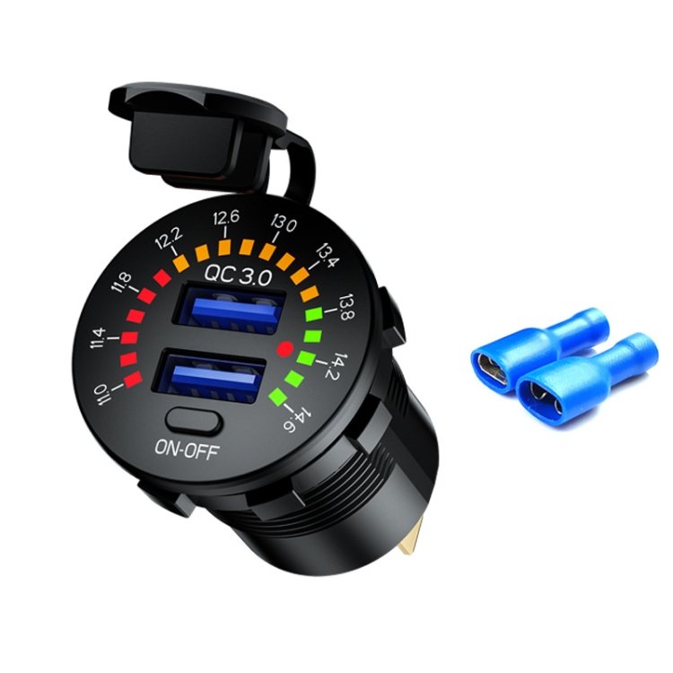 Car Motorcycle Ship Modified With Colorful Screen Display USB Dual QC3.0 Fast Charge Car Charger, P20-A With Terminal, P20-B With Terminal, P20-C With Terminal, P20-A With 60cm Line, P20-B With 60cm Line, P20-C With 60cm Line