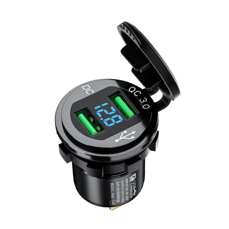 Car Motorcycle Modified USB Charger QC3.0 Metal Waterproof Fast Charge, Black Shell Blue Light, Golden Shell Green Light, Red Shell Red Light, Blue Shell Blue Light