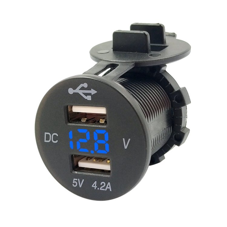 4.2A Dual USB With Voltage Display Mobile Phone Charger Socket Power Supply 12V Car Motorcycle, P13 (Blue Light), P13 (Green Light), P13 (Red Light)