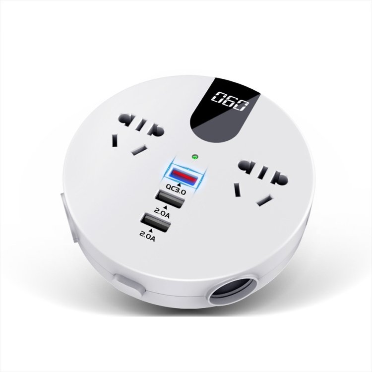 QC3.0 Car 12V 24V To 110V 220V Multi-function Inverter, White Round, Black Round