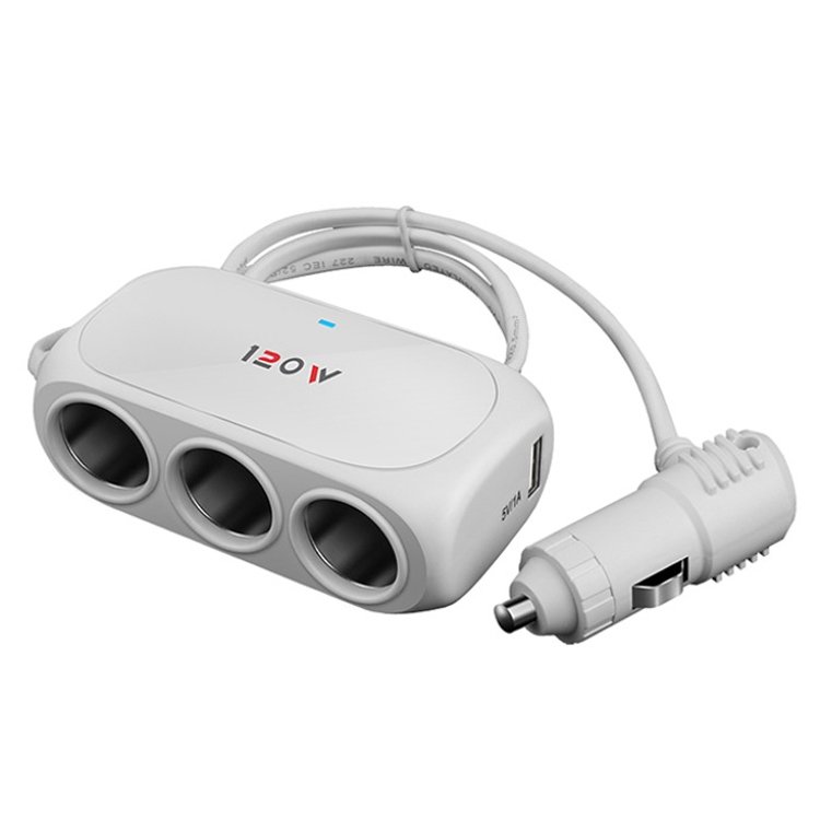 Car Charger Cigarette Lighter 1 In 3 Mobile Phone USB Car Charger, White, Black