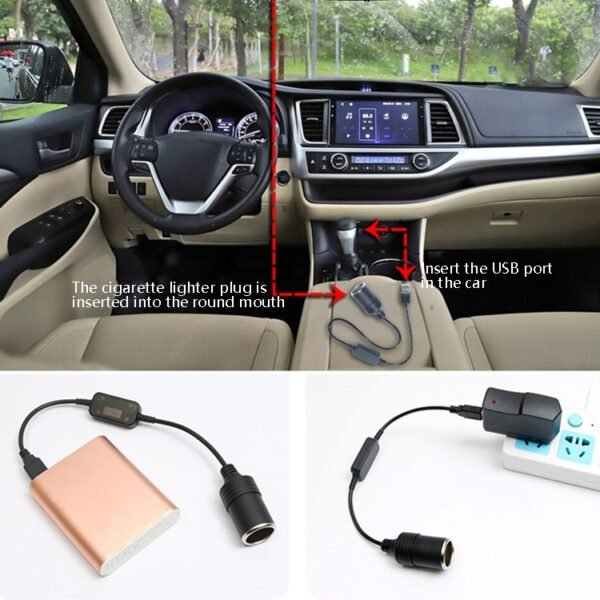 5V Turn 12V USB To Cigarette Lighter Socket Female Head Driving Recorder Mobile Power Cord, Specification: 1.2m, 2m, 3m - Image 6