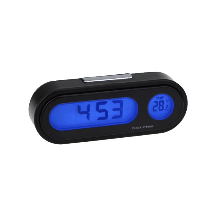 K02 Car Electronic Clock Temperature Meter Night Light LED Temperature Time Meter, 2 in 1 Black Blue Light