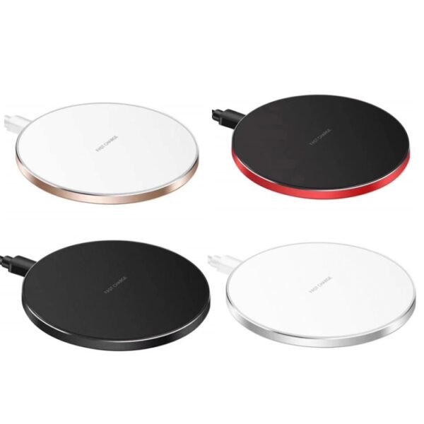 15W Metal Round Wireless Charger Smart Fast Charge, Black + Black Surface, Silver + White Surface, Red + Black Surface, Gold + White Surface, Mirror Black, Mirror White - Image 6