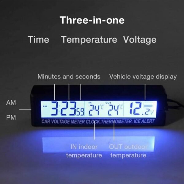 Car Inside And Outside Dual Temperature+Clock+Voltage LED Electronic Display, 4 in 1 Orange+Blue - Image 6