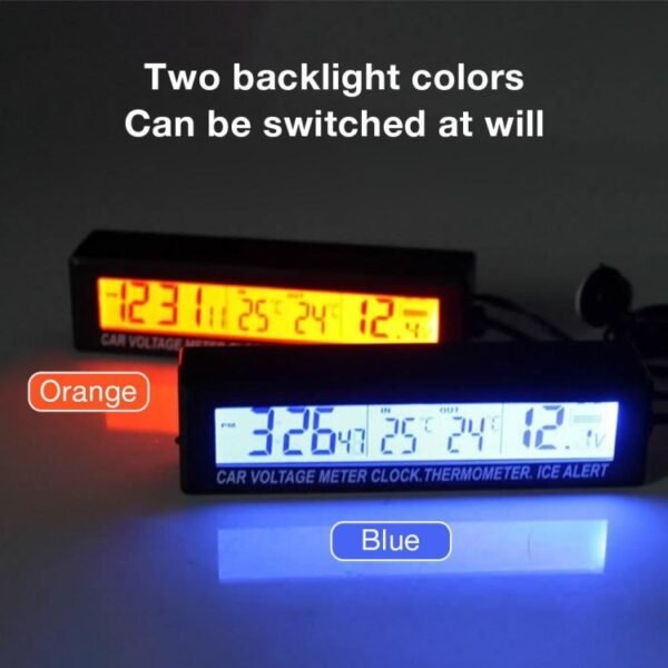 Car Inside And Outside Dual Temperature+Clock+Voltage LED Electronic Display, 4 in 1 Orange+Blue - Image 7