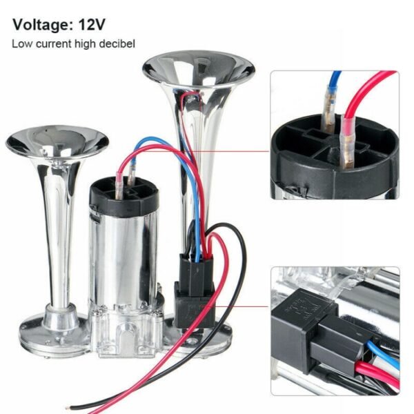 ST-1018S 600DB Double-tube Metal Conjoined Electric Pump Car Horn with Relay - Image 4