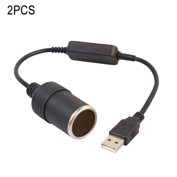 2 PCS Car USB to Cigarette Lighter Socket 5V to 12V Boost Power Adapter Cable, 60cm, 120cm