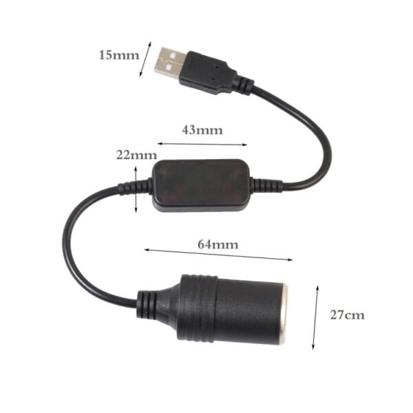 2 PCS Car USB to Cigarette Lighter Socket 5V to 12V Boost Power Adapter Cable, 60cm, 120cm - Image 3